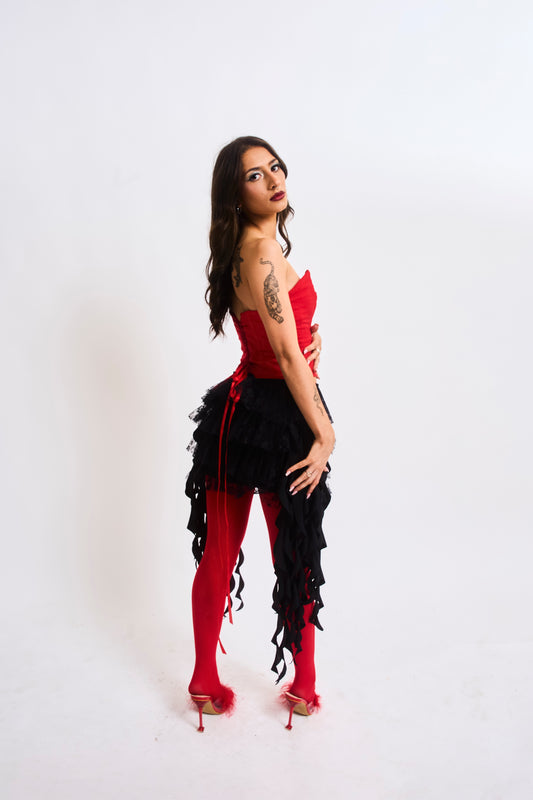 S/S24 Black Lace Ruffle Skirt