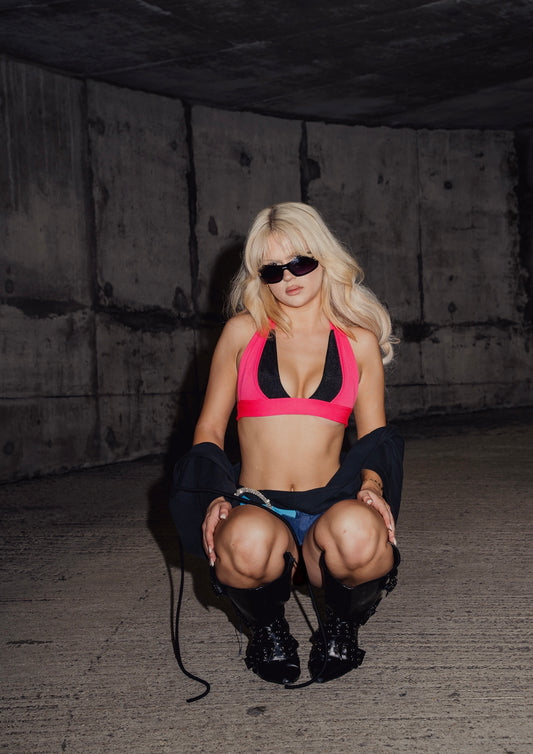 Hot Pink & Black Stretch Double Kini Top