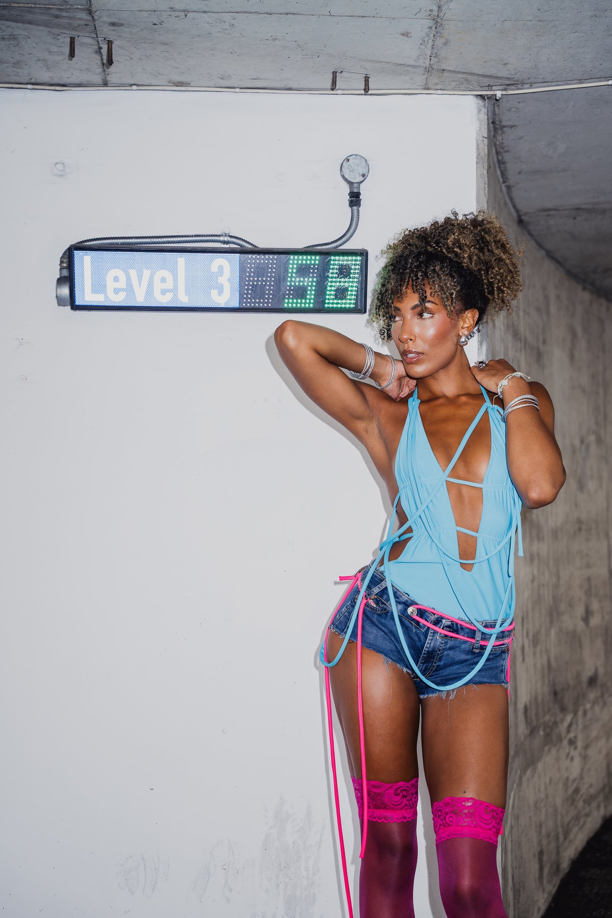 Up-Cycled Diesel Denim Low Rise Mini Shorts With Hot Pink Belt Loop Straps (1of1)