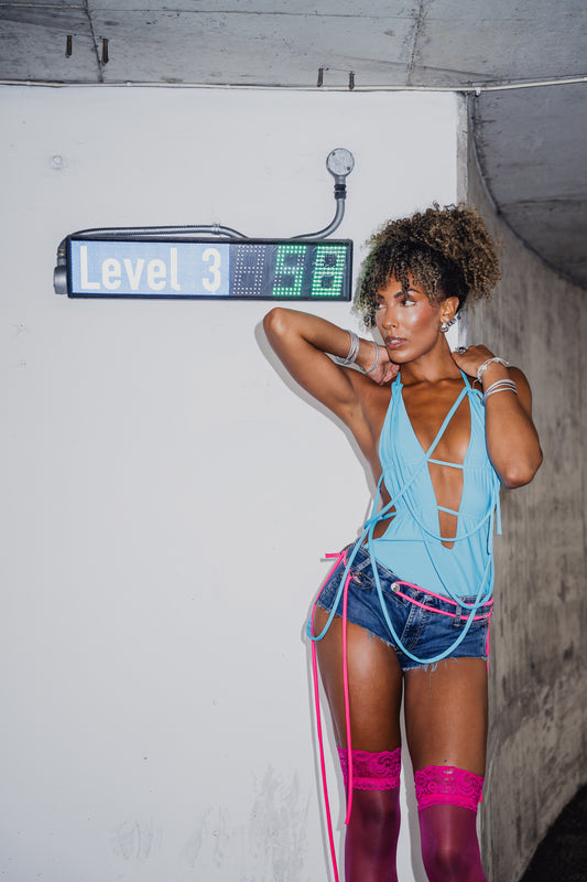 Up-Cycled Diesel Denim Low Rise Mini Shorts With Hot Pink Belt Loop Straps (1of1)